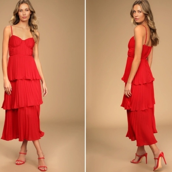 LULUS Prom Wedding Flowy Sexy Boho Tiered Ruffles Bustier Midi Dress • Small NWT - Picture 1 of 5